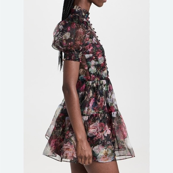 Alice + Olivia Sheer Floral Mini Dress - Black and Pink - Picture 2 of 12